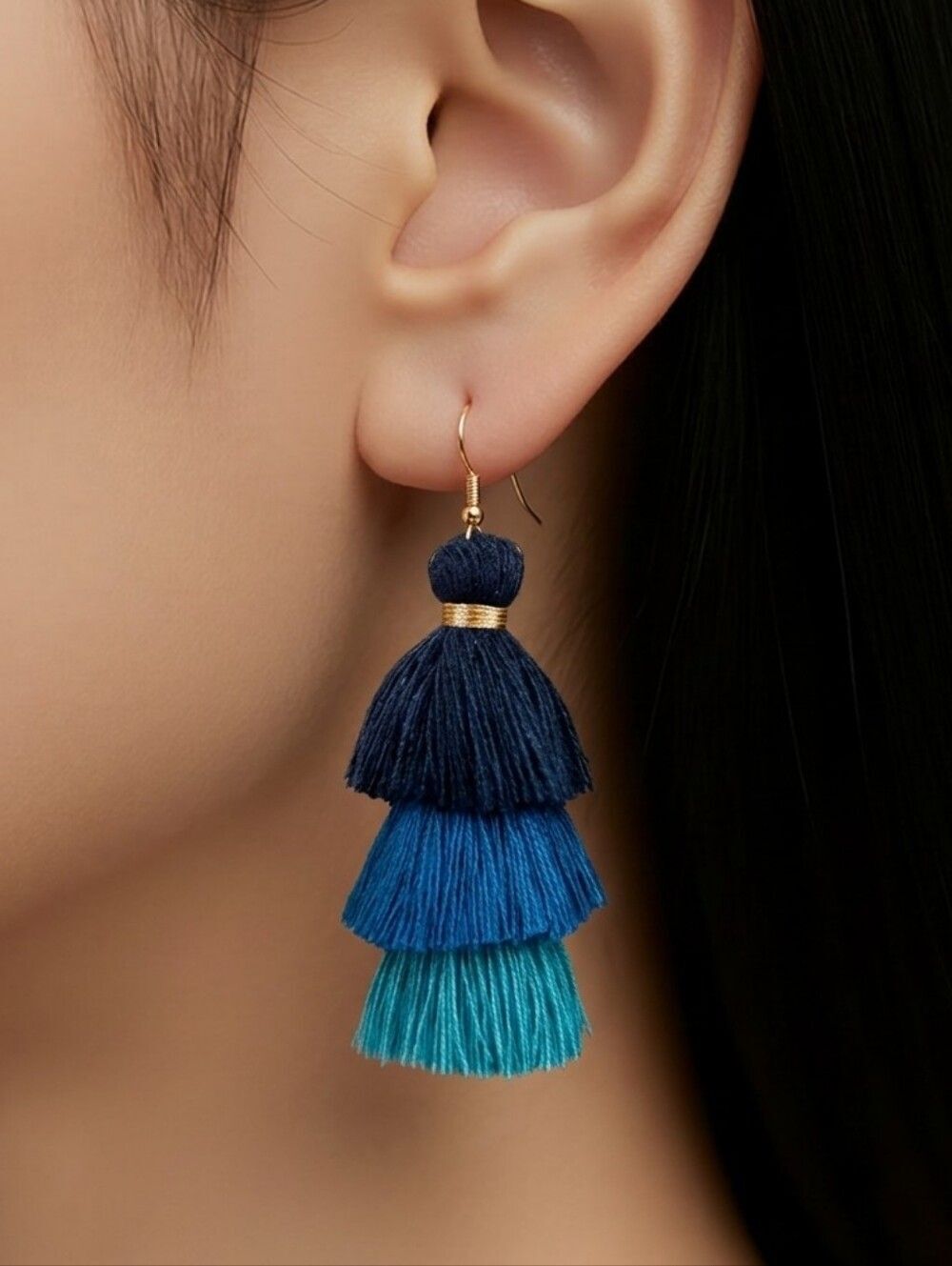Blue Ombre Tassel Earrings Coastal Cowgirl Statement Dangle Cruise Chic Jewelry